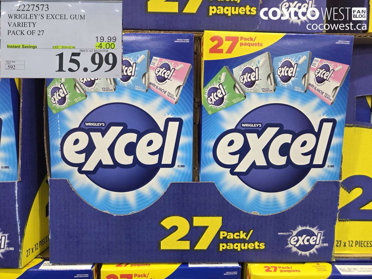2227573 WRIGLEY'S EXCEL GUM VARIETY PACK OF 27 ($4.00 INSTANT SAVINGS EXPIRES ON 2026-02-04) $15.99
