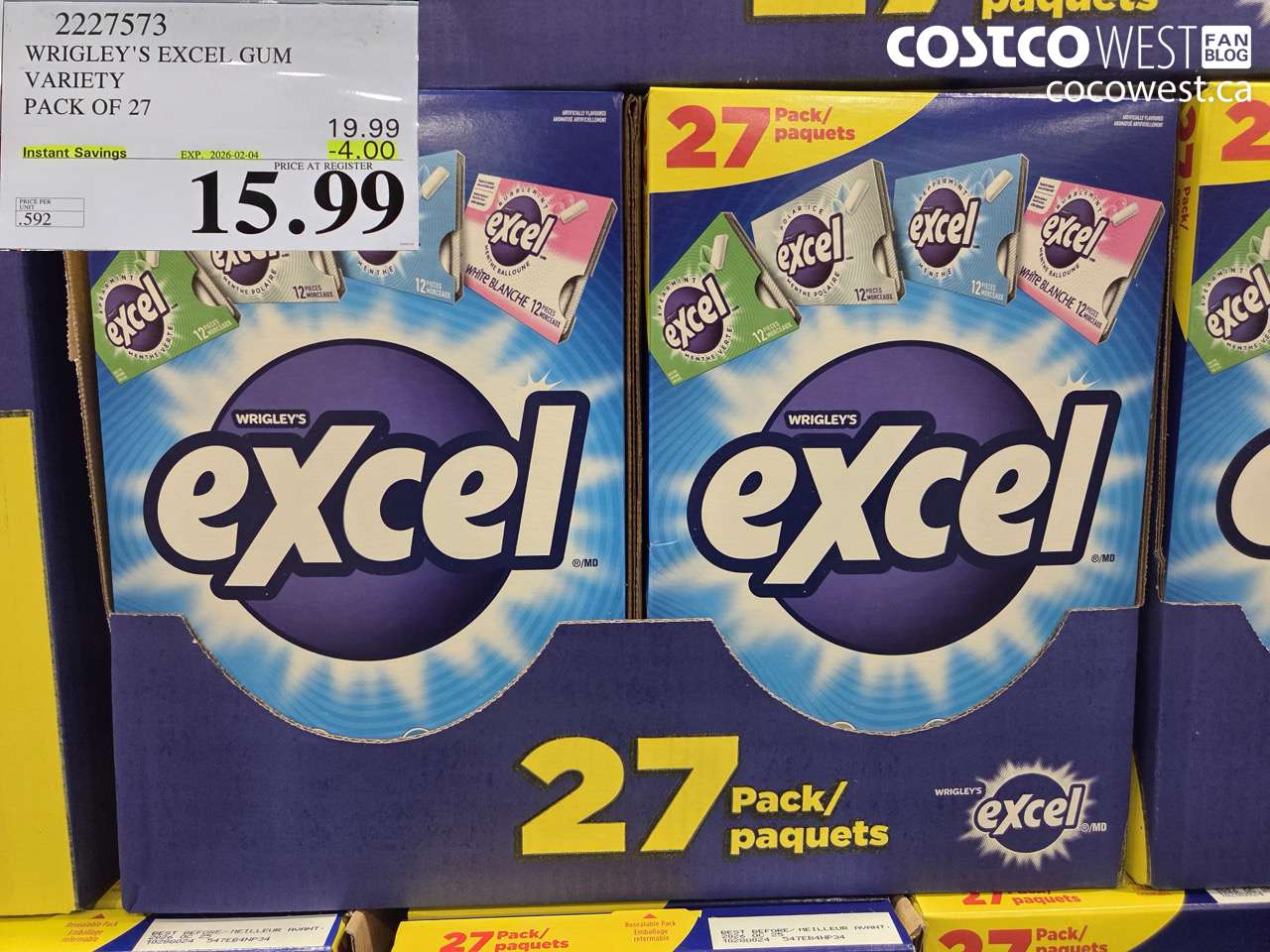 2227573 WRIGLEY'S EXCEL GUM VARIETY PACK OF 27 ($4.00 INSTANT SAVINGS EXPIRES ON 2026-02-04) $15.99