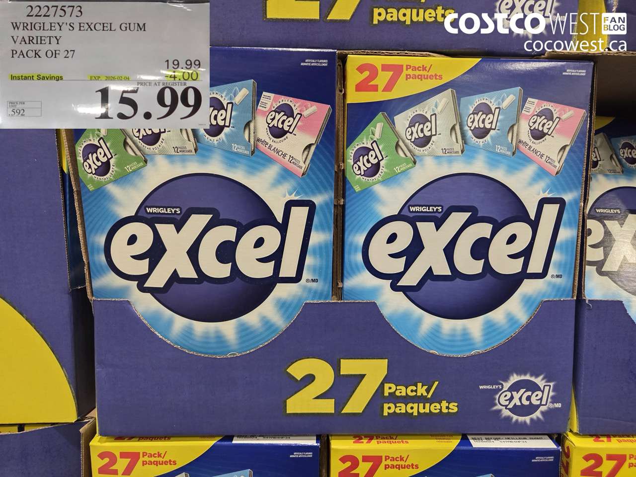 2227573 WRIGLEY'S EXCEL GUM VARIETY PACK OF 27 ($4.00 INSTANT SAVINGS EXPIRES ON 2026-02-04) $15.99