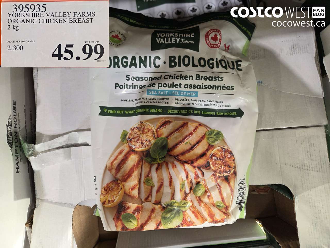 395935 YORKSHIRE FARMS ORGANIC CHICKEN BREAST 2 kg $45.99