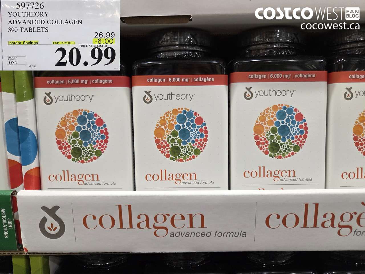 597726 YOUTHEORY ADVANCED COLLAGEN 390 TABLETS ($6.00 INSTANT SAVINGS EXPIRES ON 2026-02-15) $20.99