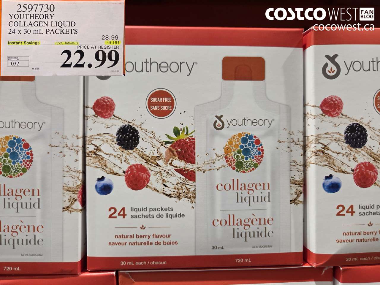 2597730 YOUTHEORY LIQUID COLLAGEN 24 X 30ML POUCHES ($6.00 INSTANT SAVINGS EXPIRES ON 2026-01-18) $22.99