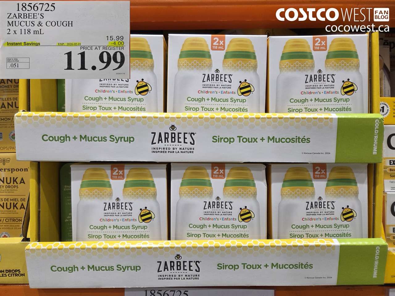 1856725 ZAREE'S MUCUS & COUGH 2 X 118ML ($4.00 INSTANT SAVINGS EXPIRES ON 2026-02-01) $11.99