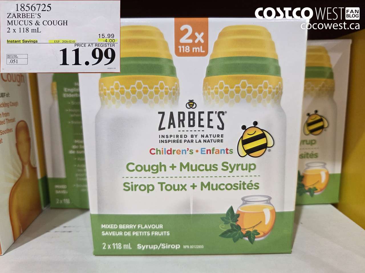 1856725 ZAREE'S MUCUS & COUGH 2 X 118ML ($4.00 INSTANT SAVINGS EXPIRES ON 2026-02-01) $11.99