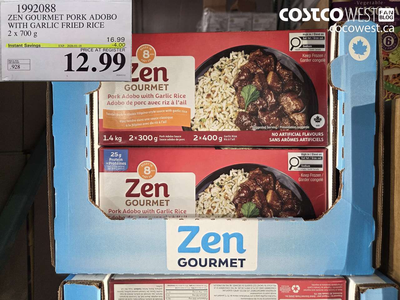 1992088 ZEN GOURMET PORK ADOBO WITH GARLIC FRIED RICE 2 x 700 g ($4.00 INSTANT SAVINGS EXPIRES ON 2026-01-18) $12.99