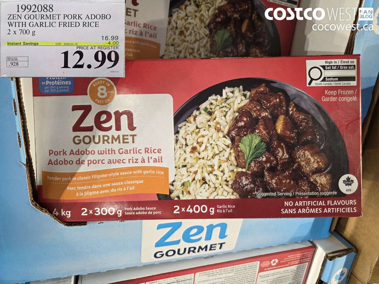 1992088 ZEN GOURMET PORK ADOBO WITH GARLIC FRIED RICE 2 x 700 g ($4.00 INSTANT SAVINGS EXPIRES ON 2026-01-18) $12.99