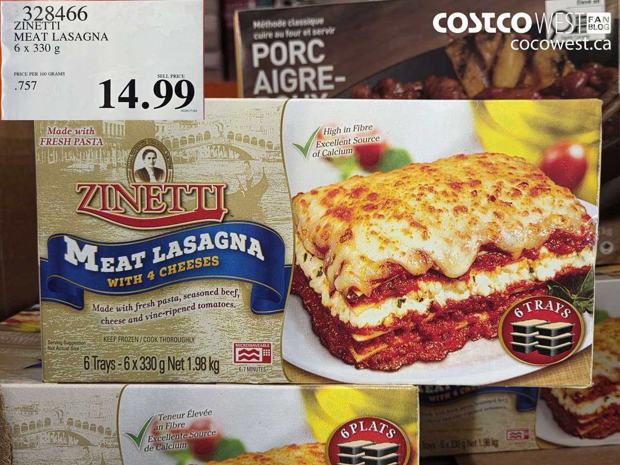 328466 ZINETTI MEAT LASAGNA 6 x 330 g $14.99