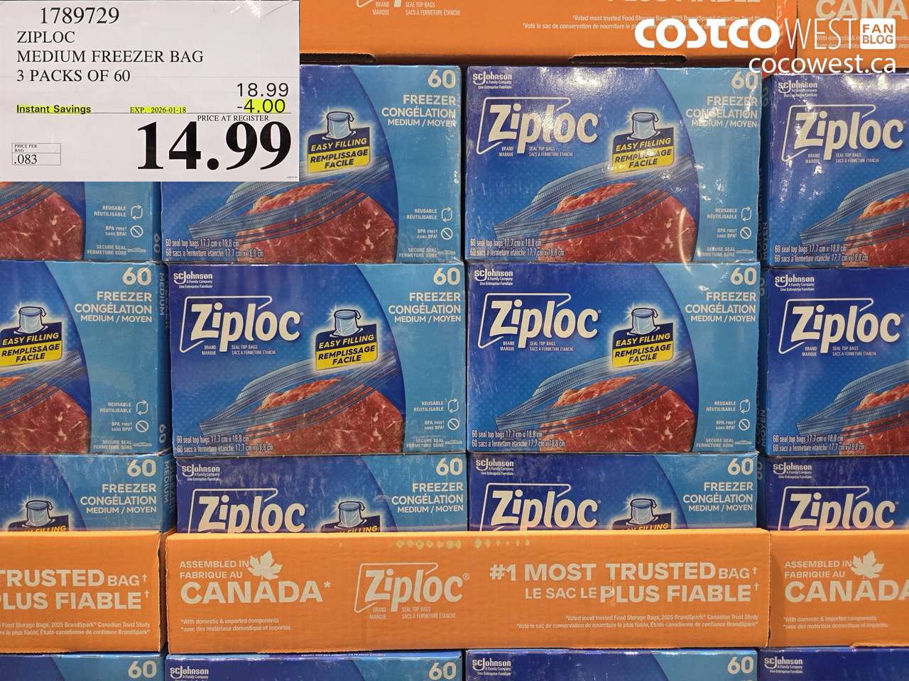 1789729 ZIPLOC MEDIUM FREEZER BAG 3 x 60 ($4.00 INSTANT SAVINGS EXPIRES ON 2026-01-18) $14.99