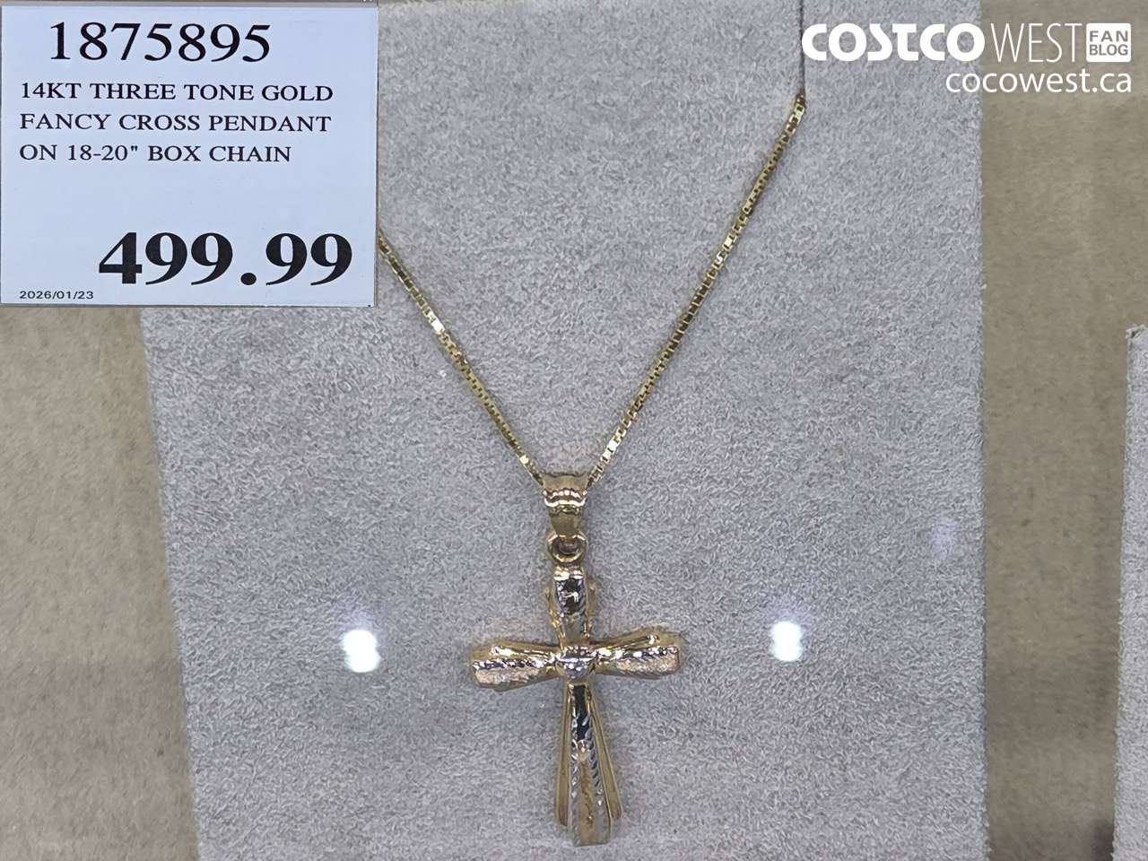 1875895 14KT THREE TONE GOLD FANCY CROSS PENDANT ON 18-20