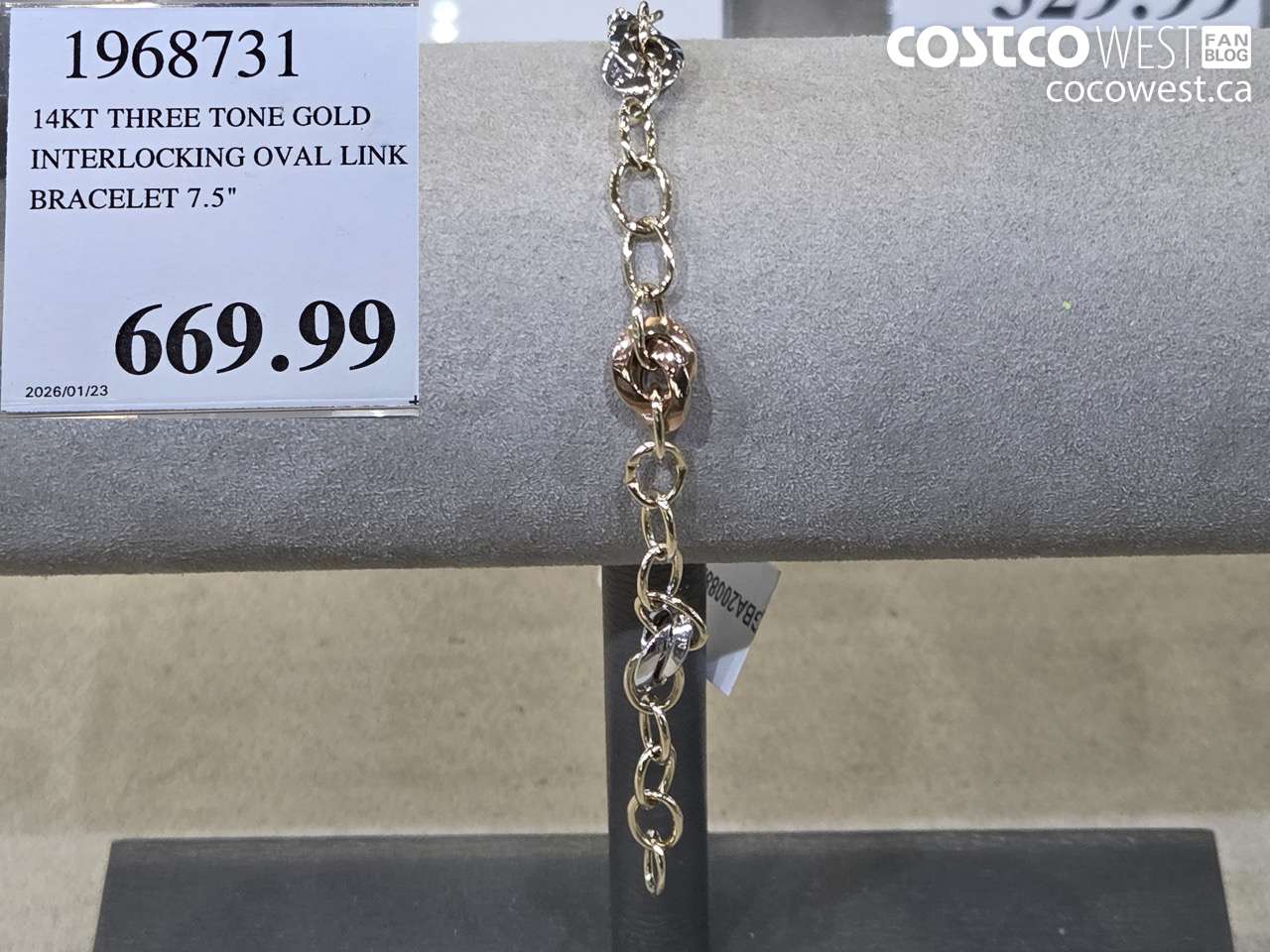 1968731 14KT THREE TONE GOLD INTERLOCKING OVAL LINK BRACELET 7.5