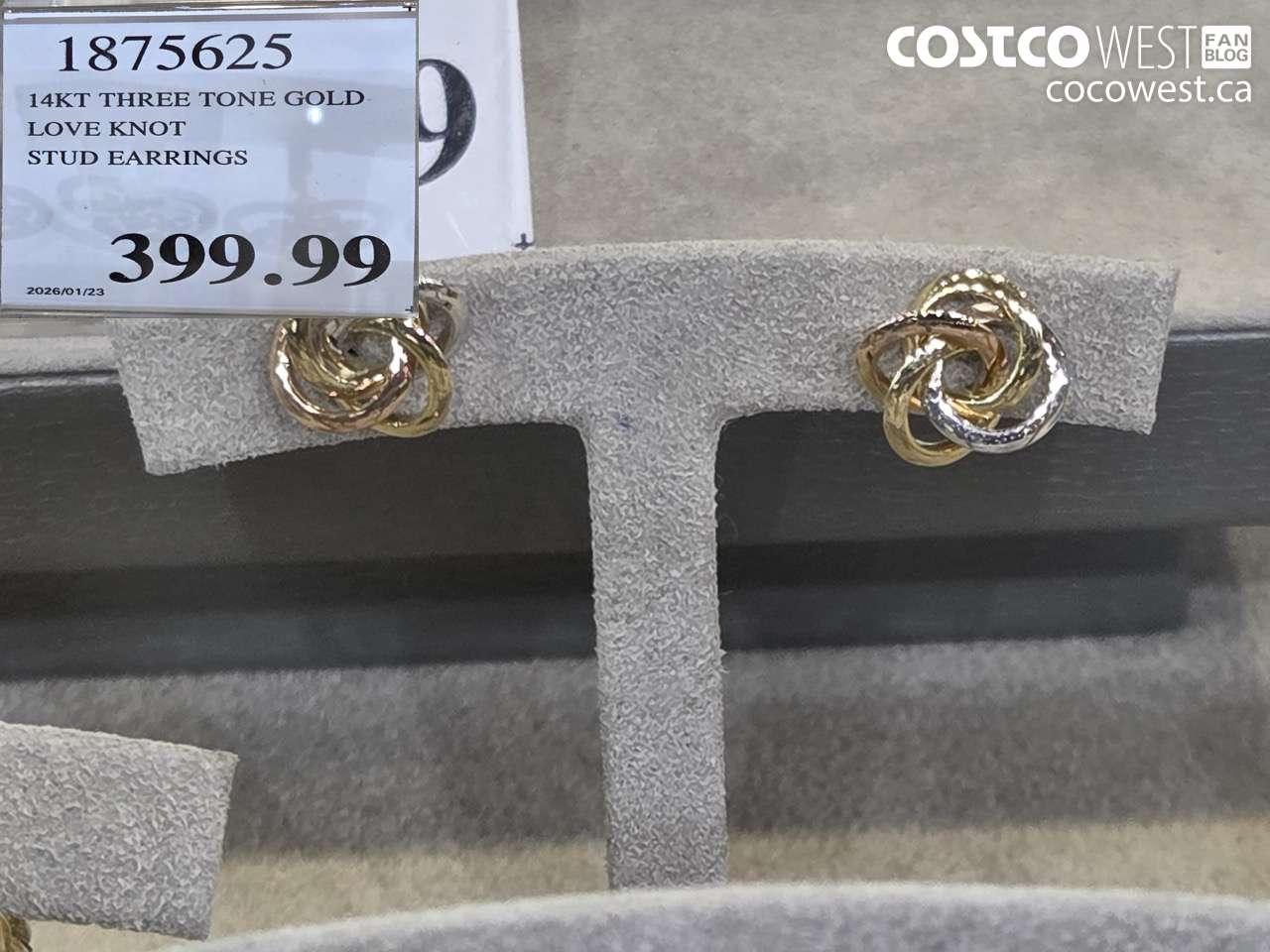 1875625 14KT THREE TONE GOLD LOVE KNOT STUD EARRINGS $399.99