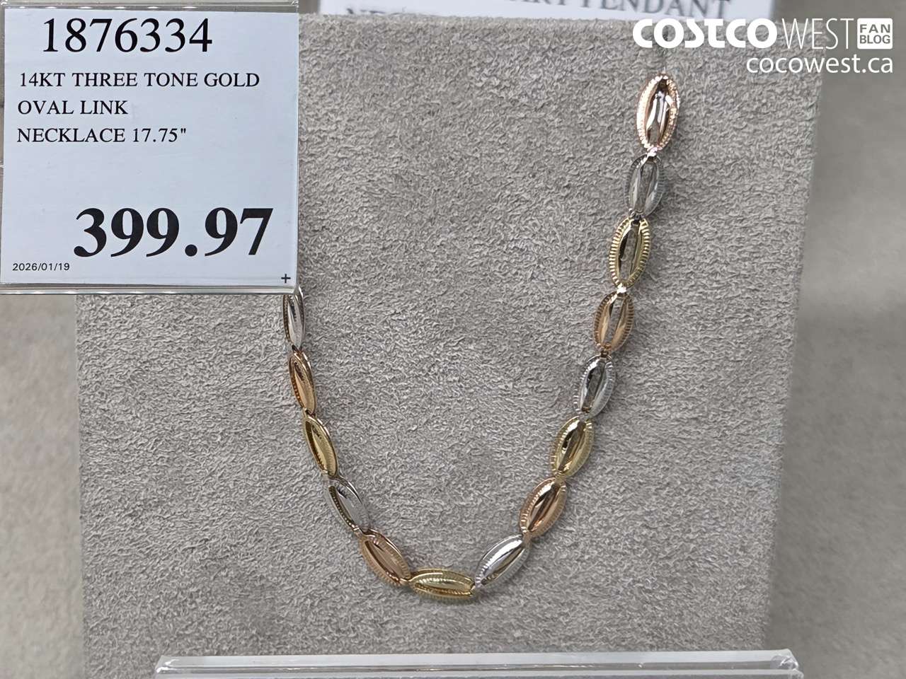 1876334 14KT THREE TONE GOLD OVAL LINK NECKLACE 17.75