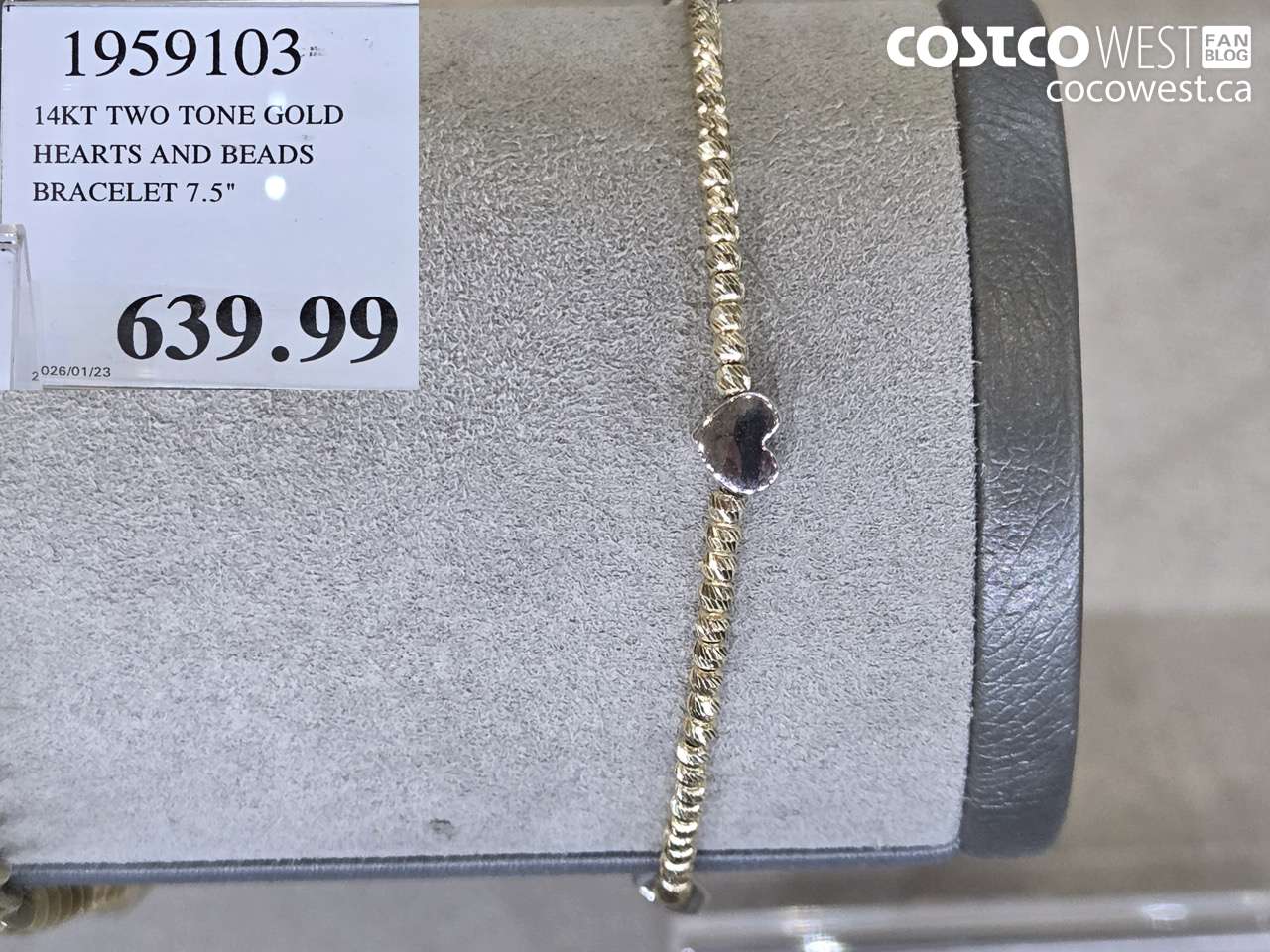 1959103 14KT TWO TONE GOLD HEARTS AND BEADS BRACELET 7.5