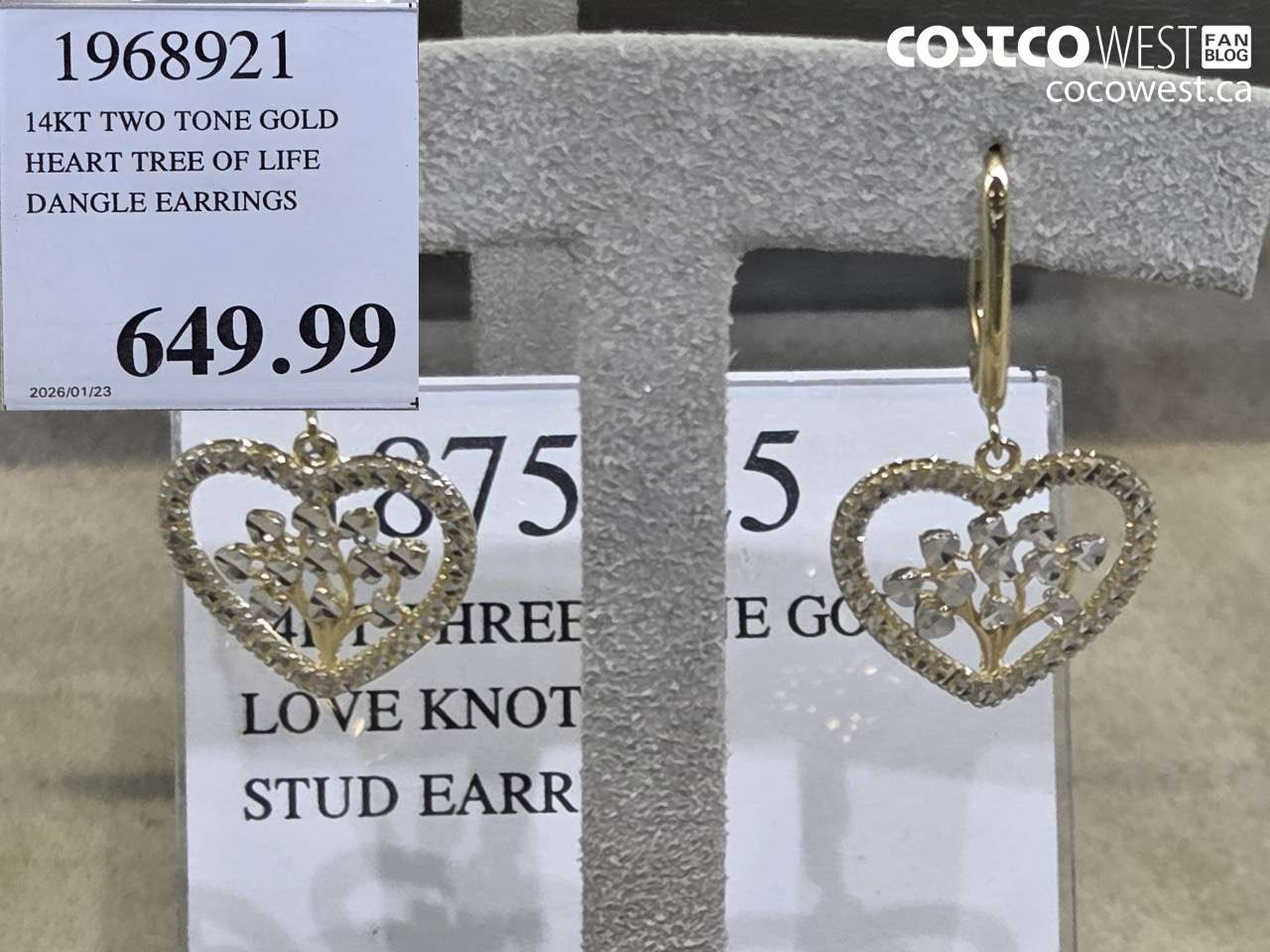 1968921 14KT TWO TONE GOLD HEART TREE OF LIFE DANGLE EARRINGS $649.99