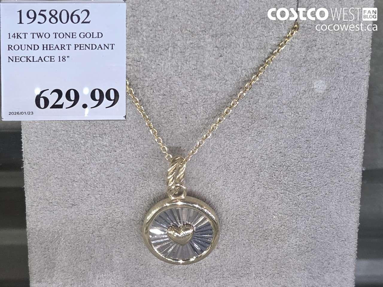 1958062 14KT TWO TONE GOLD ROUND HEART PENDANT NECKLACE 18