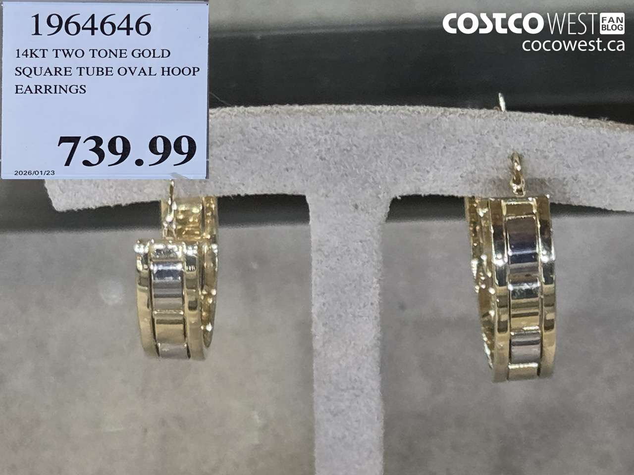 1964646 14KT TWO TONE GOLD SQUARE TUBE OVAL HOOP EARRINGS $730.99