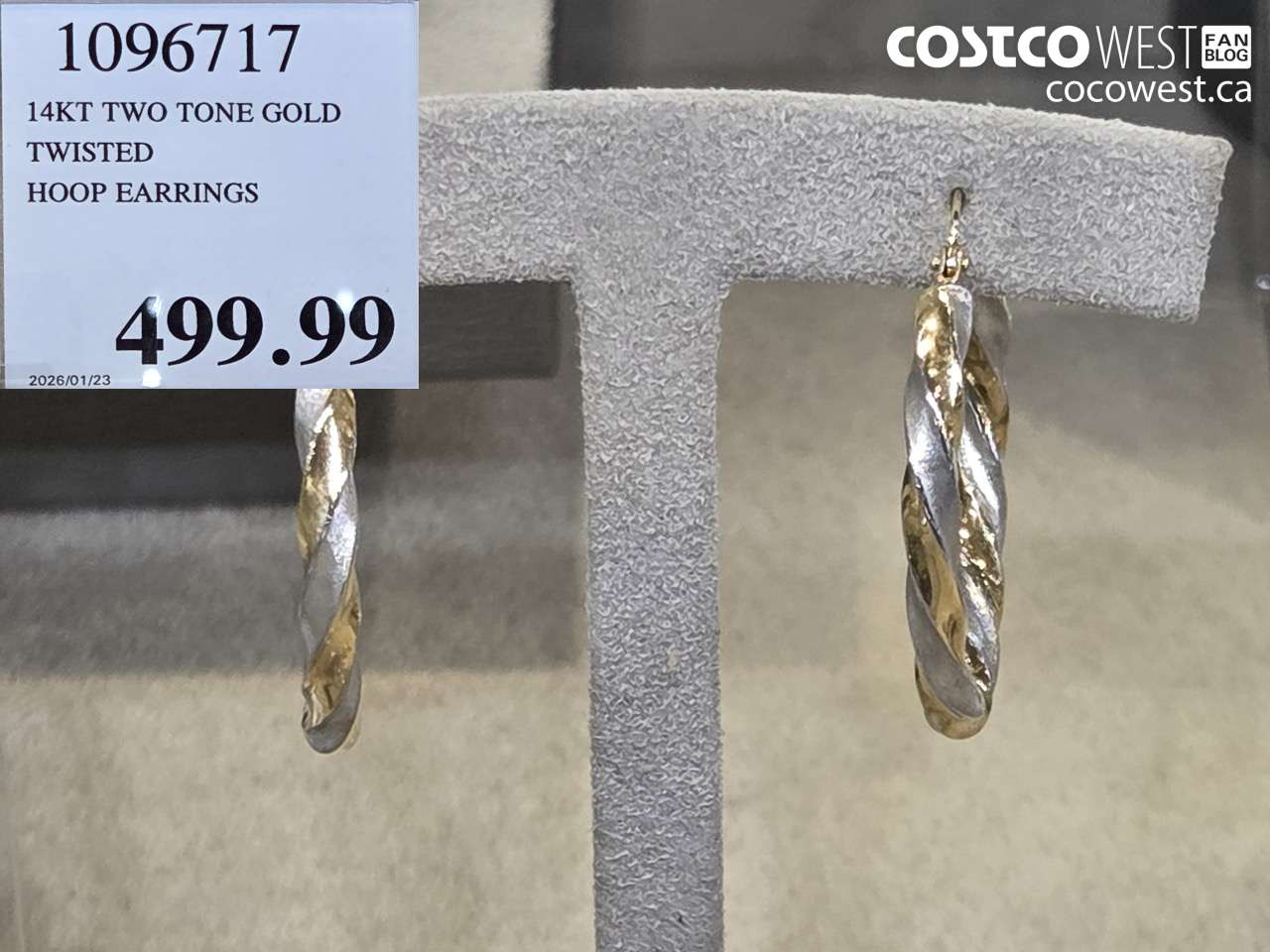 10967117 14KT TWO TONE GOLD TWISTED HOOP EARRINGS $499.99