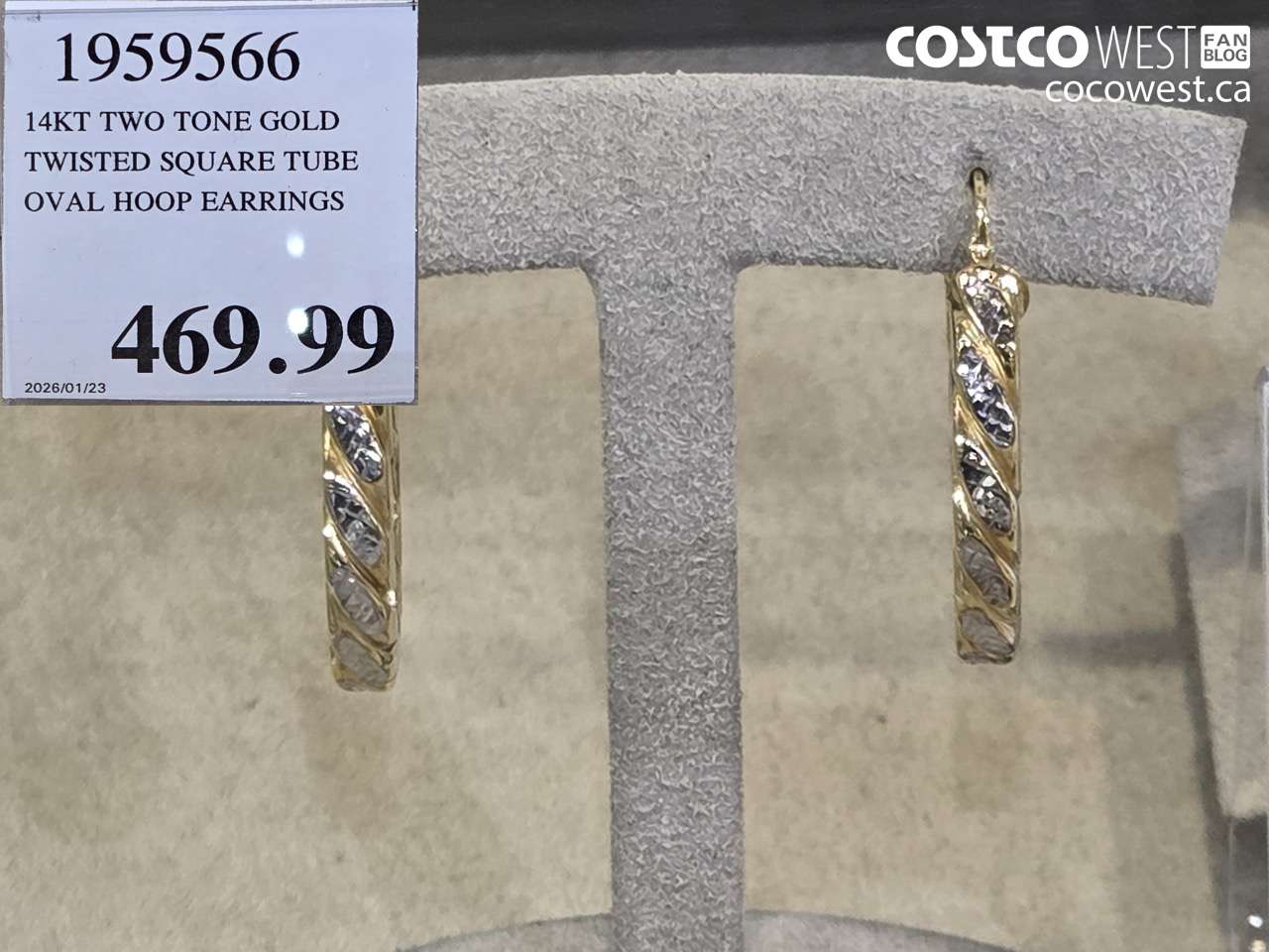 1959566 14KT TWO TONE GOLD TWISTED SQUARE TUBE OVAL HOOP EARRINGS $469.99