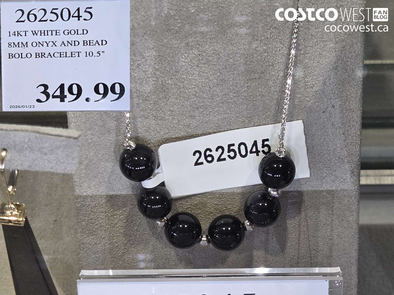 2625045 14KT WHITE GOLD 8MM ONYX AND BEAD BOLO BRACELET 10.5