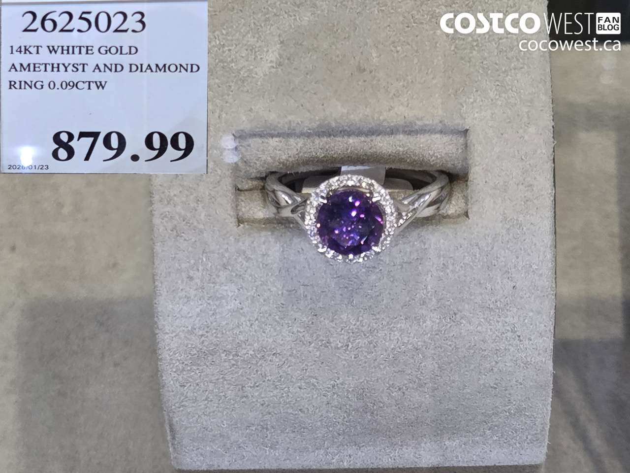 2625023 14KT WHITE GOLD AMETHYST AND DIAMOND RING 0.09CTW $879.99