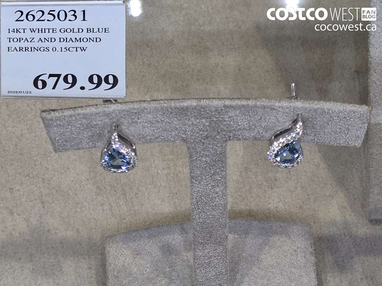 2625031 14KT WHITE GOLD BLUE TOPAZ AND DIAMOND EARRINGS 0.15CTW $679.99