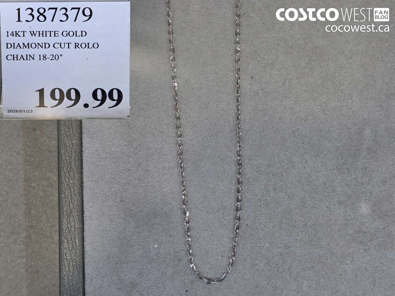1387379 14KT WHITE GOLD DIAMOND CUT ROLO CHAIN 18-20