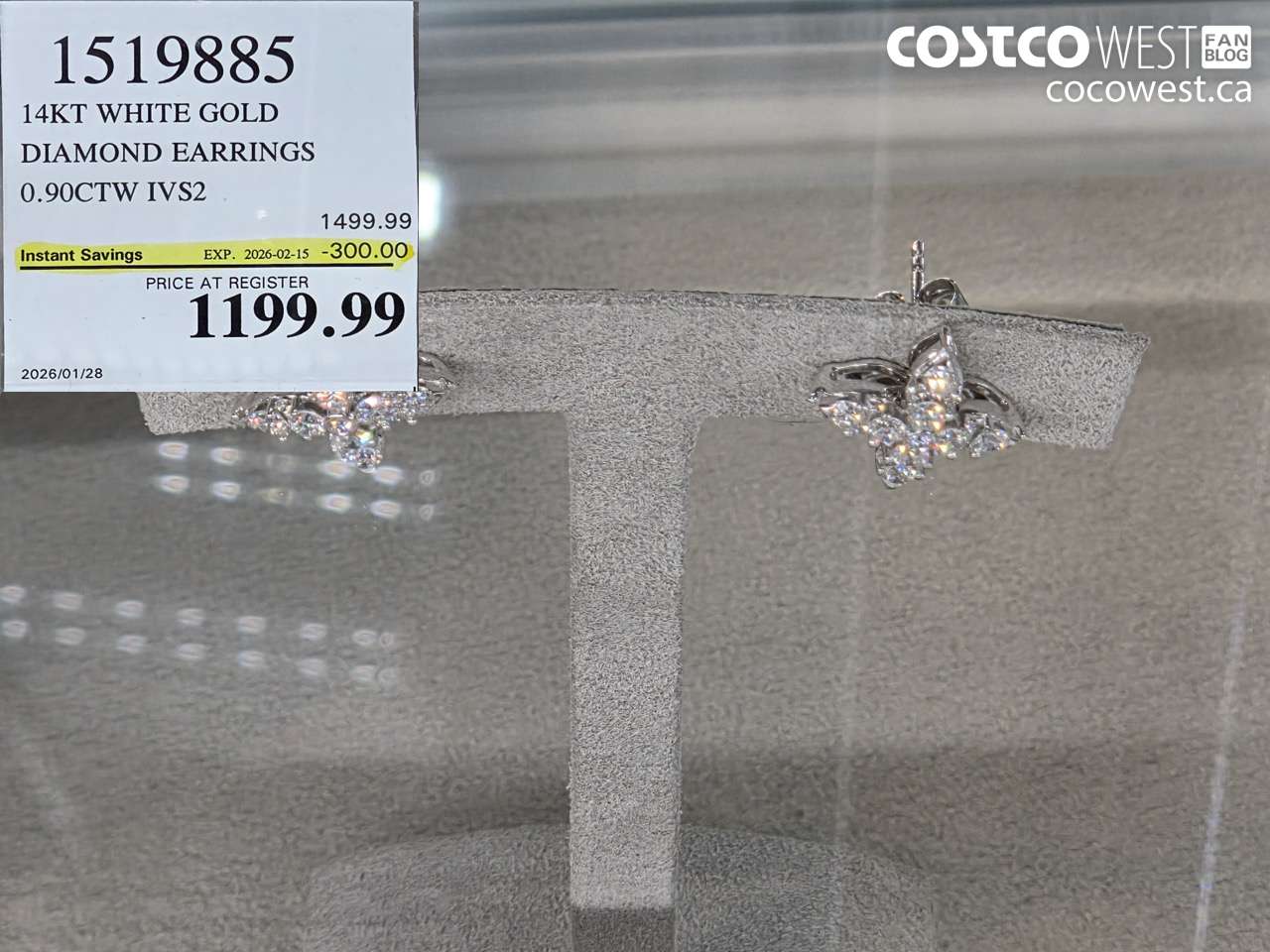 1519885 14KT WHITE GOLD DIAMOND EARRINGS 0.90CTW IVS2 ($300.00 INSTANT SAVINGS EXPIRES ON 2026-02-15) $1199.99