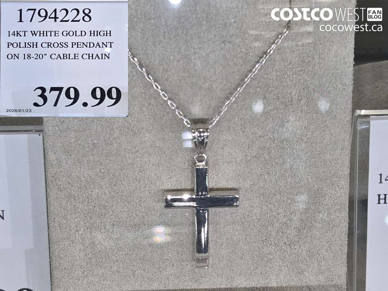 17942228 14KT WHITE GOLD HIGH POLISH CROSS PENDANT ON 18-20