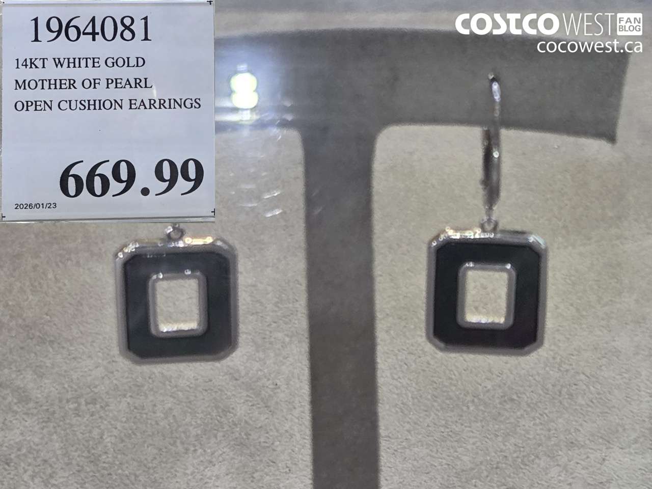 1964081 14KT WHITE GOLD MOTHER OF PEARL OPEN CUSHION EARRINGS $669.99