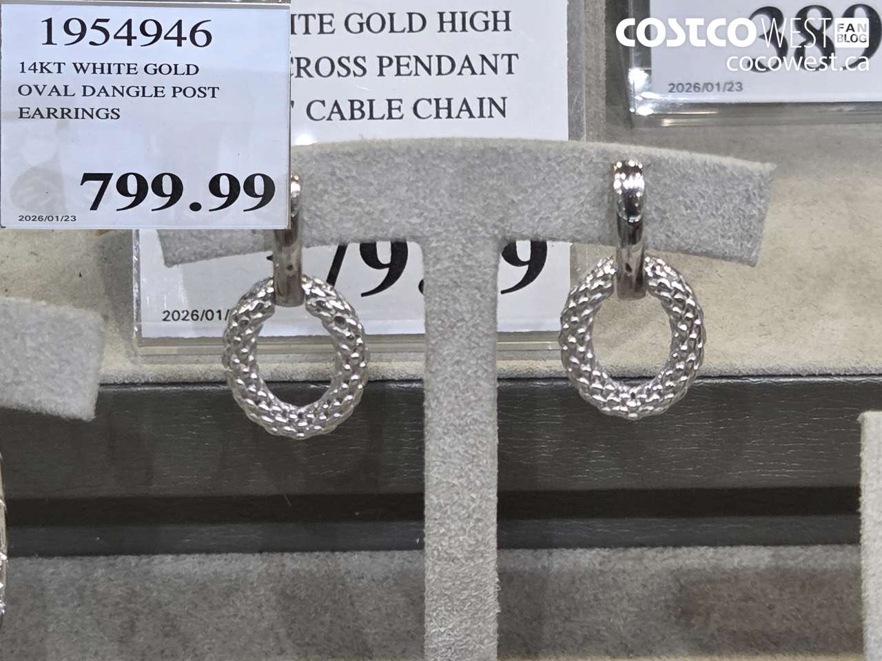 1954946 14KT WHITE GOLD OVAL DANGLE POST EARRINGS $799.99