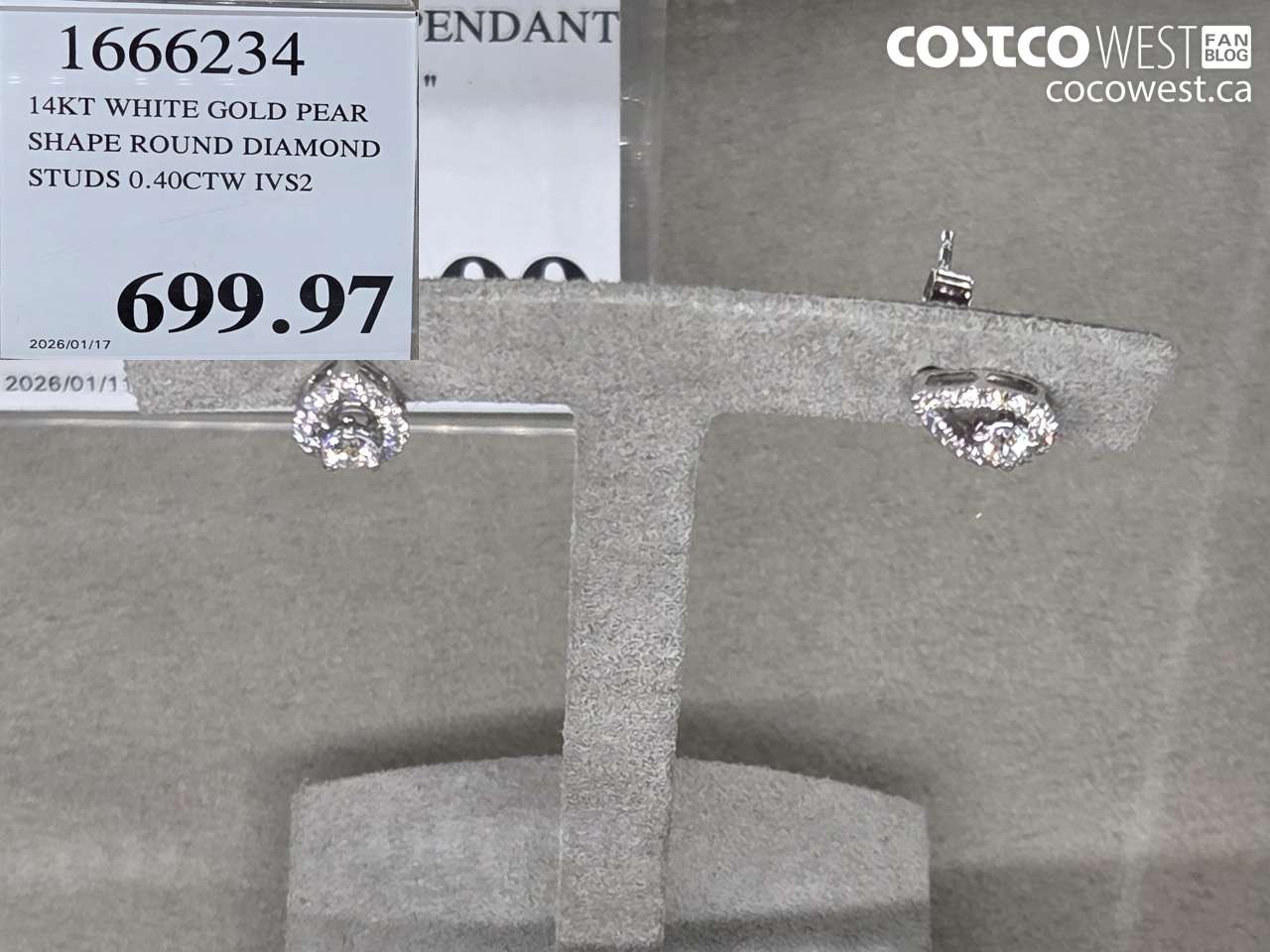 1666234 14KT WHITE GOLD PEAR SHAPE ROUND DIAMOND STUDS 0.40CTW IVS2 $699.97