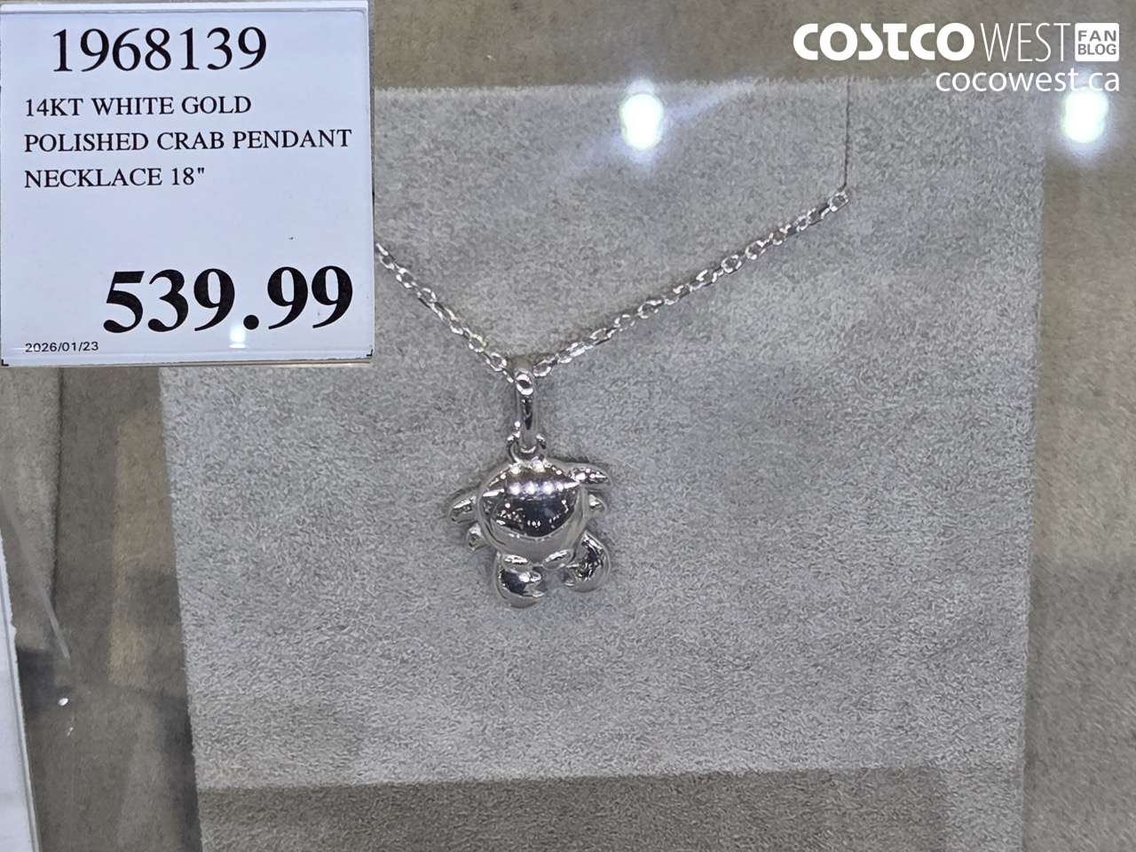 1968139 14KT WHITE GOLD POLISHED CRAB PENDANT NECKLACE 18