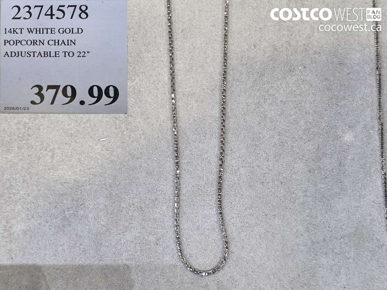 23745758 14KT WHITE GOLD POPCORN CHAIN ADJUSTABLE TO 22