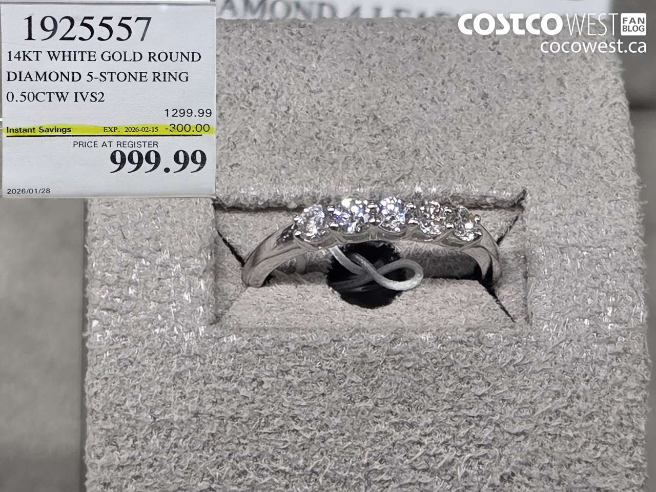 1925557 14KT WHITE GOLD ROUND DIAMOND 5-STONE RING 0.50CTW IVS2 ($300.00 INSTANT SAVINGS EXPIRES ON 2026-02-15) $999.99