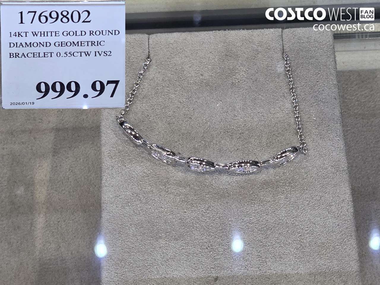 1769802 14KT WHITE GOLD ROUND DIAMOND GEOMETRIC BRACELET 0.55CTW IVS2 $999.97