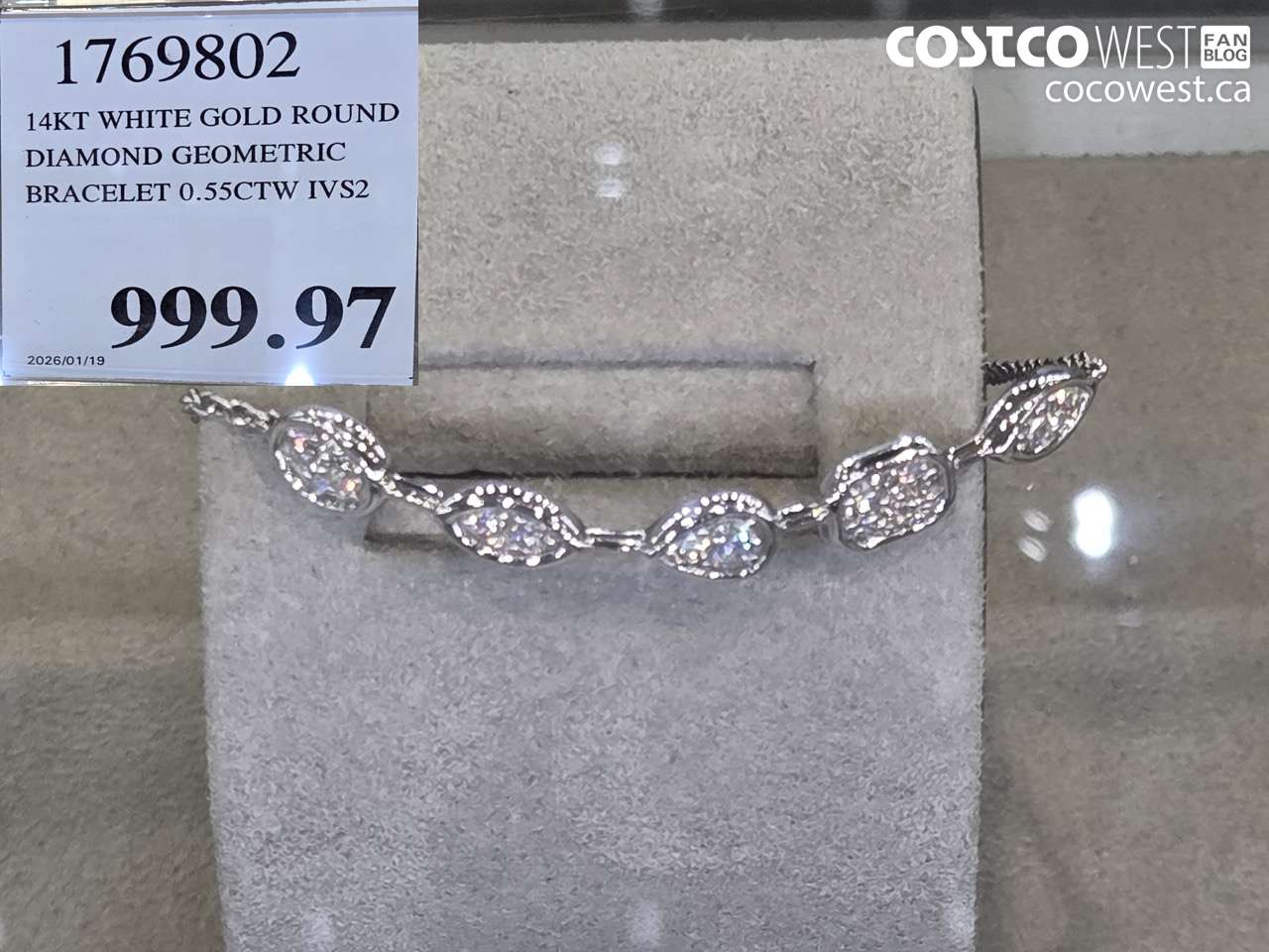 1769802 14KT WHITE GOLD ROUND DIAMOND GEOMETRIC BRACELET 0.55CTW IVS2 $999.97