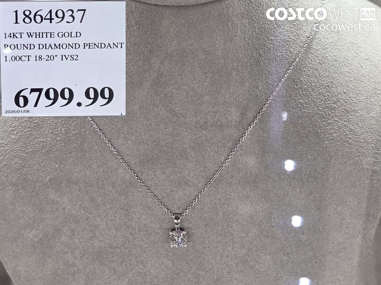1864937 14KT WHITE GOLD ROUND DIAMOND PENDANT 1.00CT 18-20 IVS2 $6799.99