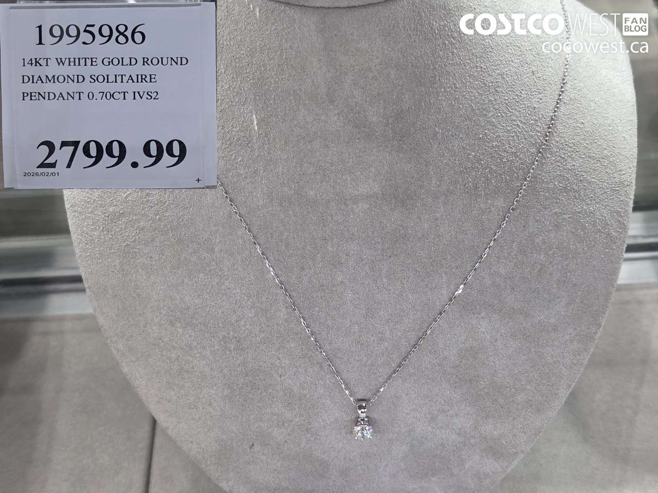 1995986 14KT WHITE GOLD ROUND DIAMOND SOLITAIRE PENDANT 0.70CT IVS2 $2799.99