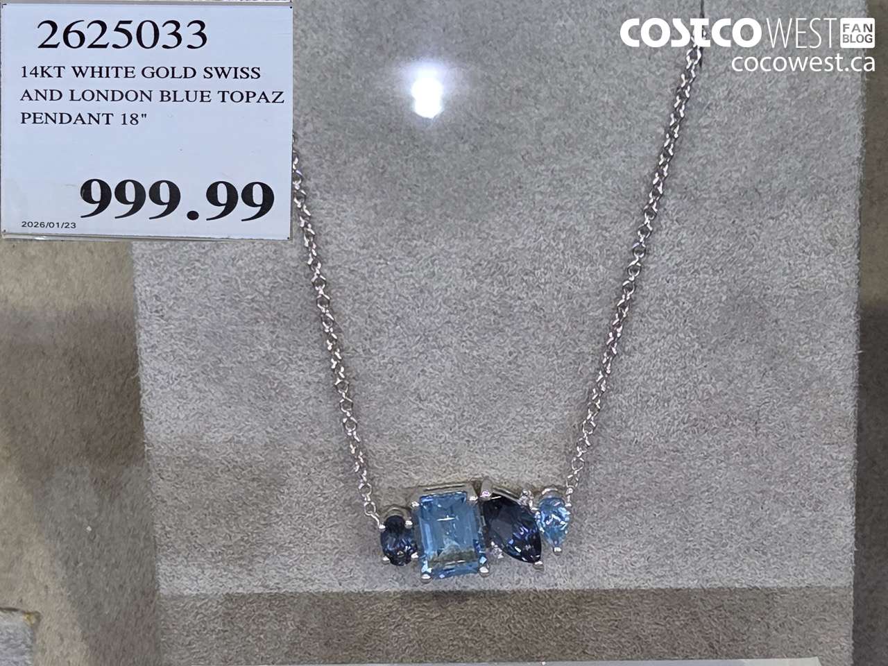 2625033 14KT WHITE GOLD SWISS AND LONDON BLUE TOPAZ PENDANT 18