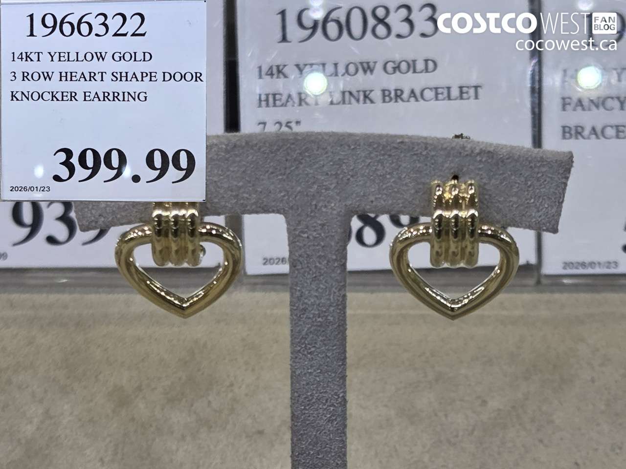 1966322 14KT YELLOW GOLD 3 ROW HEART SHAPE DOOR KNOCKER EARRING $399.99