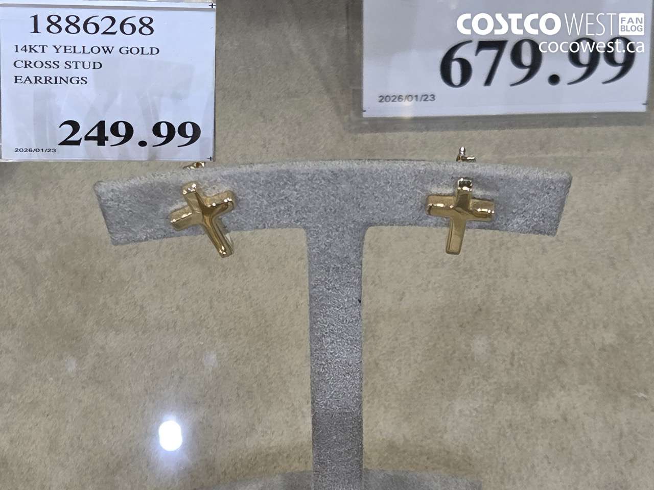 1886268 14KT YELLOW GOLD CROSS STUD EARRINGS $249.99