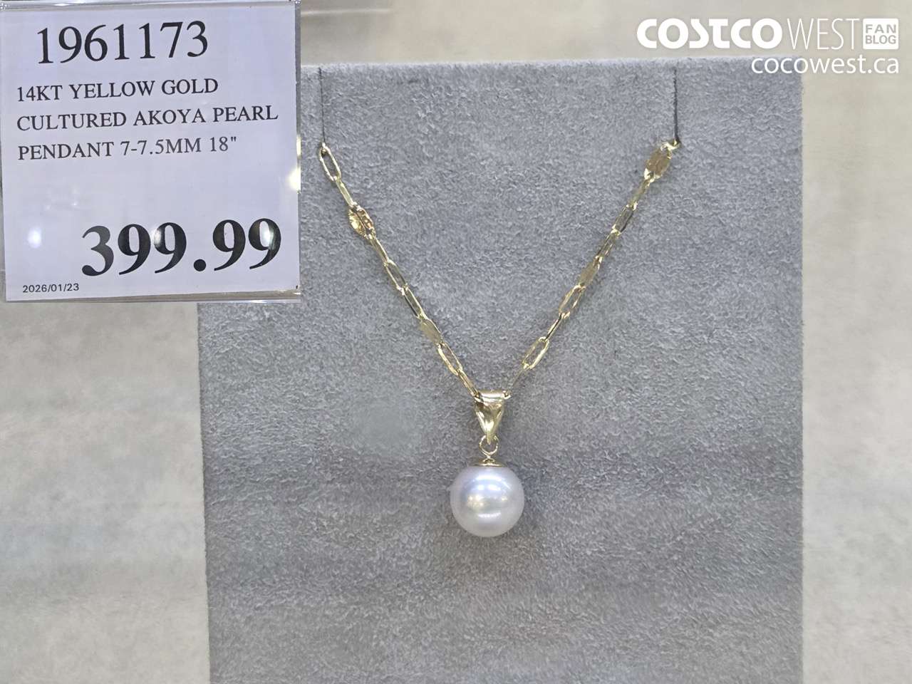 1961173 14KT YELLOW GOLD CULTURED AKOYA PEARL PENDANT 7-7.5MM 18