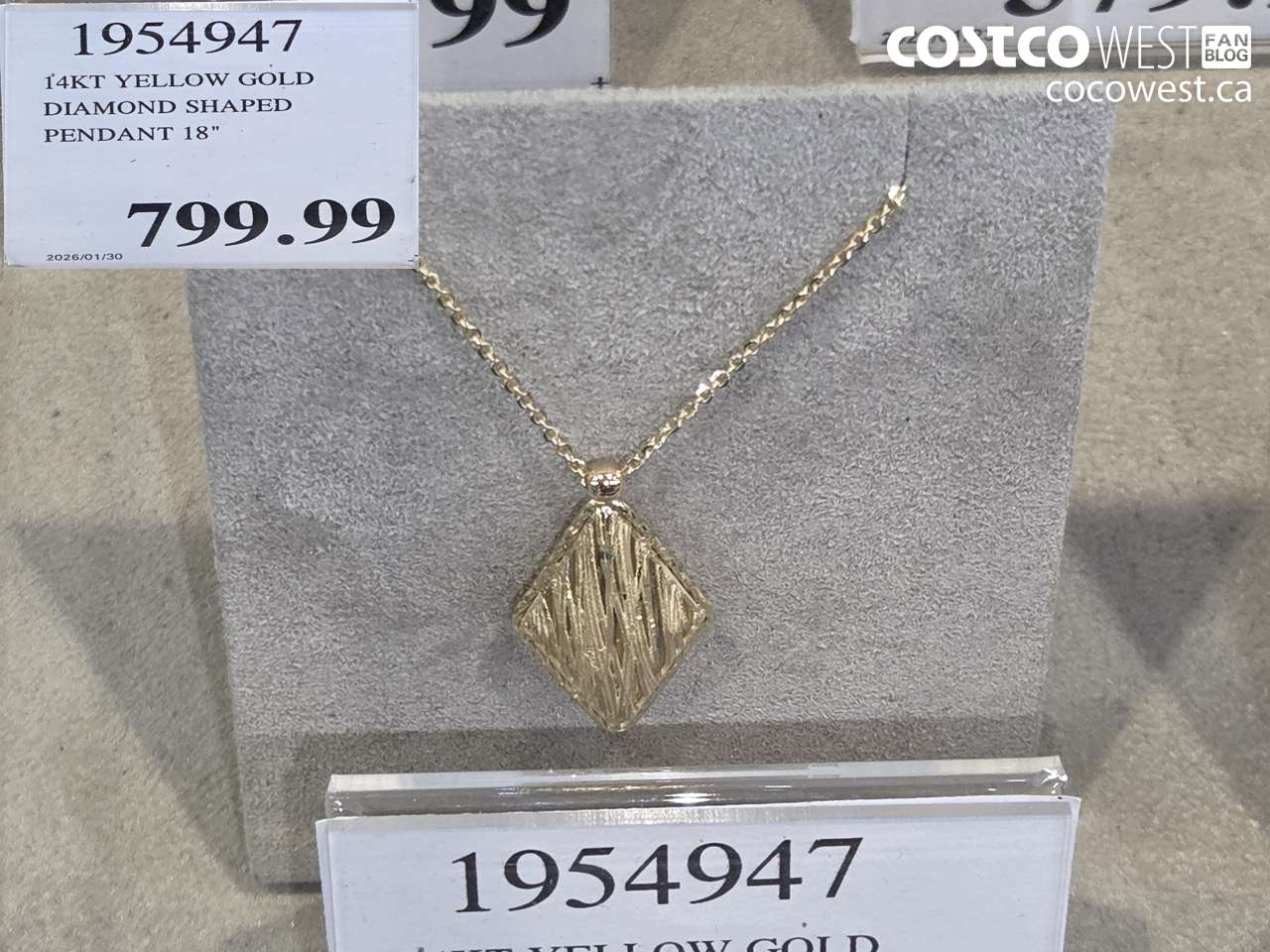 1954947 14KT YELLOW GOLD DIAMOND SHAPED PENDANT 18