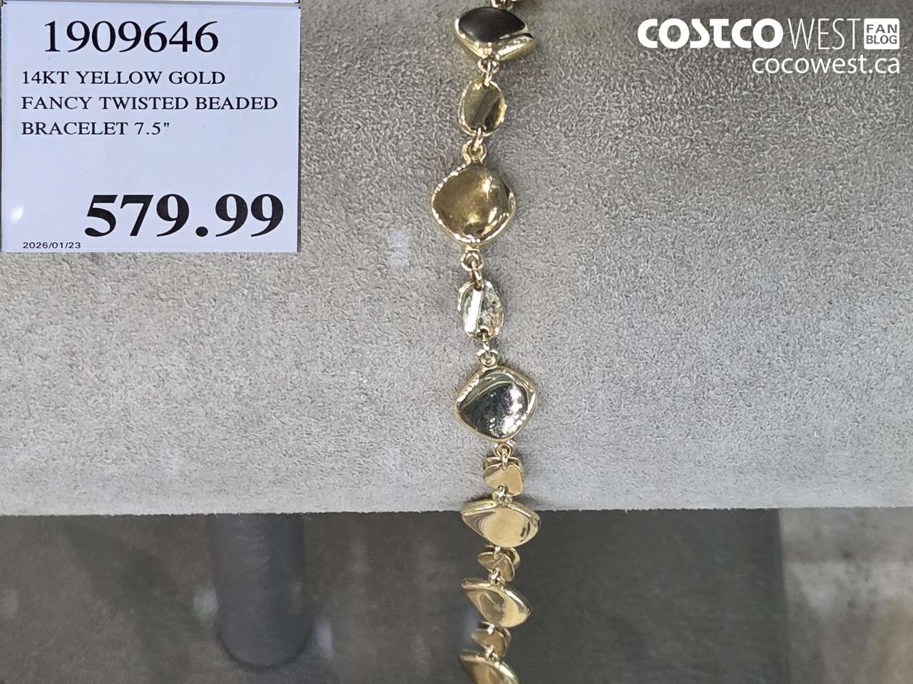 1909646 14KT YELLOW GOLD FANCY TWISTED BEADED BRACELET 7.5