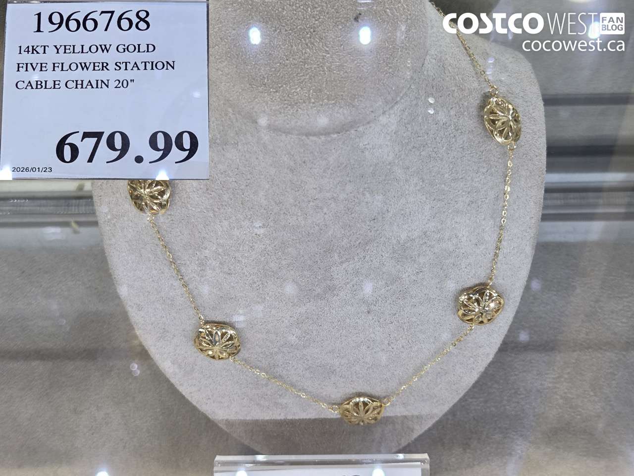 1966768 14KT YELLOW GOLD FIVE FLOWER STATION CABLE CHAIN 20