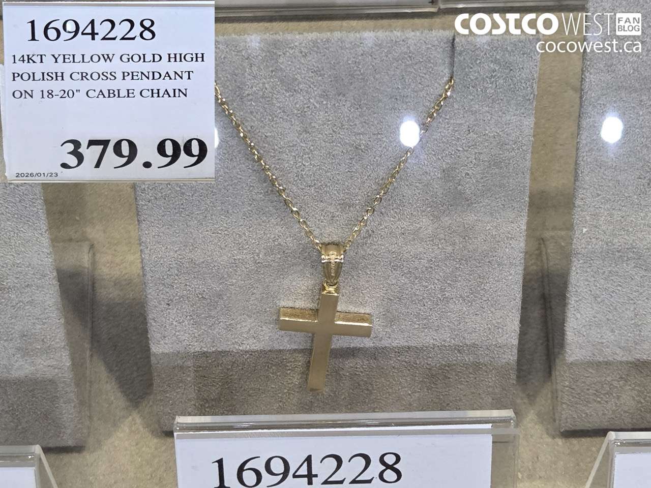 16942228 14KT YELLOW GOLD HIGH POLISH CROSS PENDANT ON 18-20