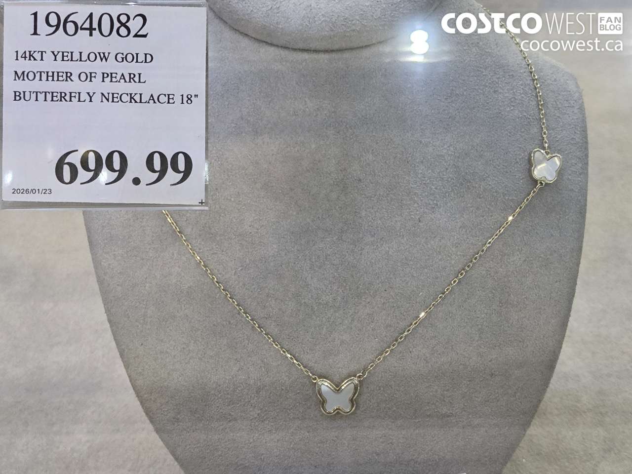 1964082 14KT YELLOW GOLD MOTHER OF PEARL BUTTERFLY NECKLACE 18