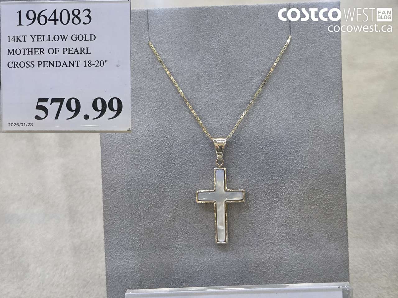 1964083 14KT YELLOW GOLD MOTHER OF PEARL CROSS PENDANT 18-20