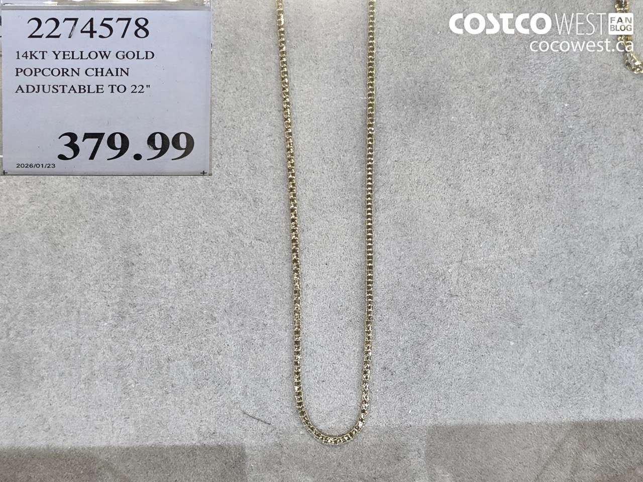 22774578 14KT YELLOW GOLD POPCORN CHAIN ADJUSTABLE TO 22