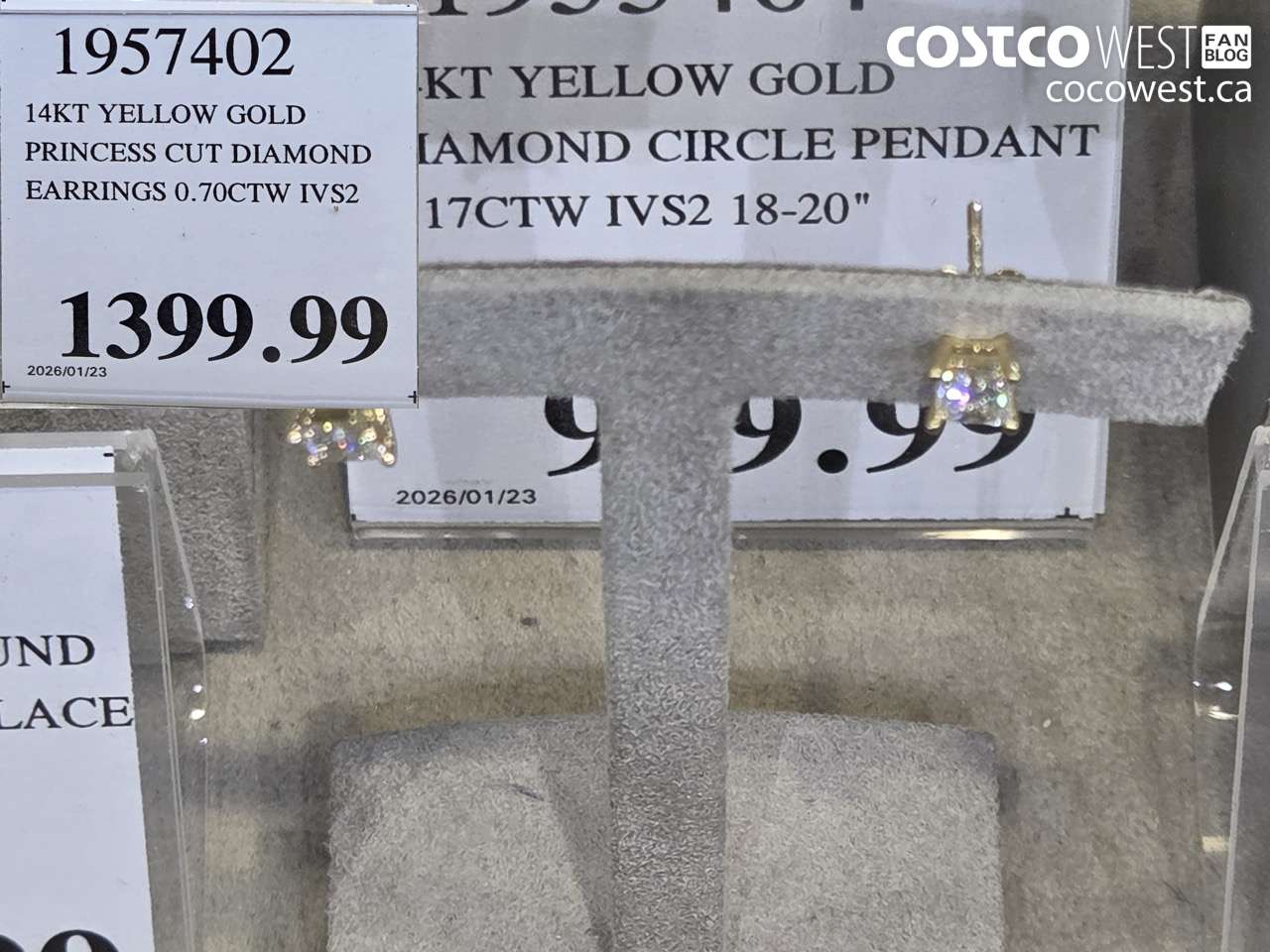 1957402 14KT YELLOW GOLD PRINCESS CUT DIAMOND EARRINGS 0.70CTW IVS2 $1399.99